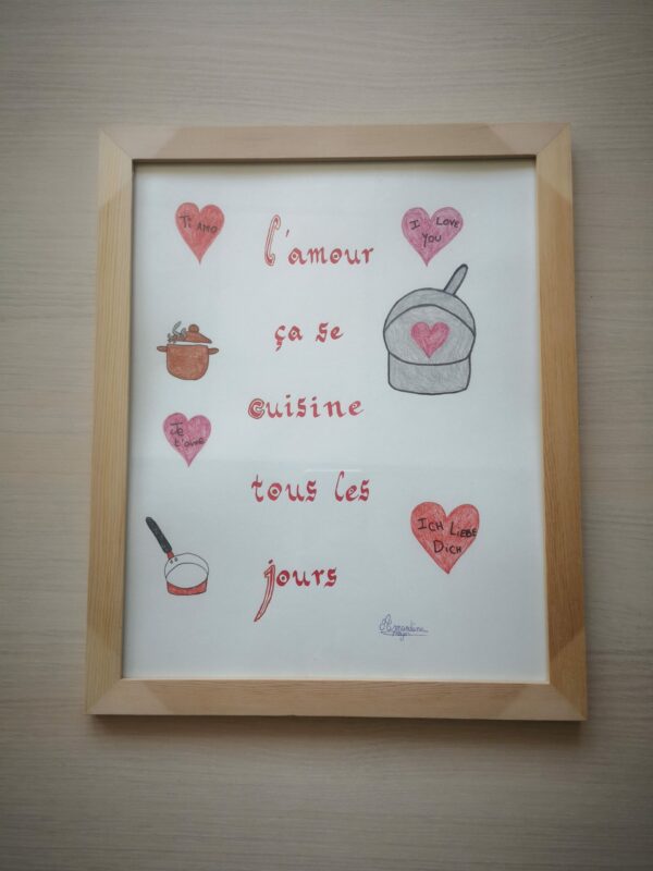 Tableau Calligraphie "L'amour, ça se cuisine tous les jours"